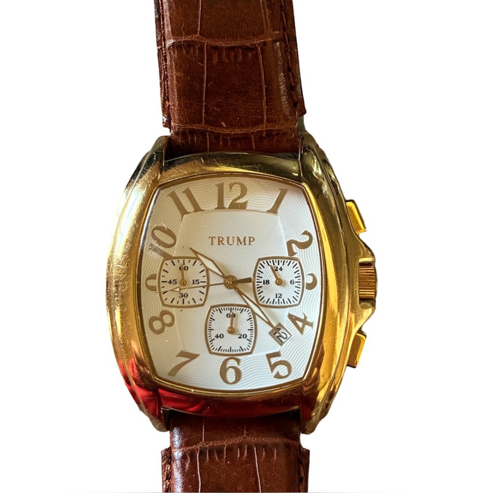 Trump Men's Gold-Tone Chronograph Watch with Brown Leather Strap